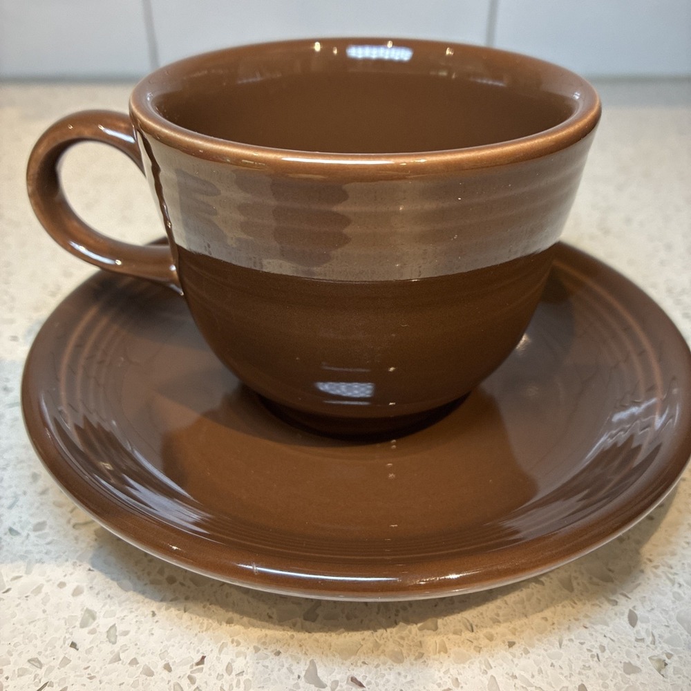 Fiestaware Chocolate Brown Coffee/Tea Cup with Saucer HLC USA
